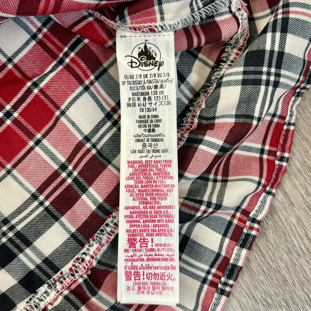 Disney Mickey Mouse Nightgown Sz 7/8 Family Christmas Picture Plaid Red Pajamas